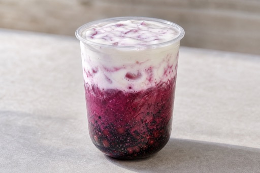 Photorealistic mulberry cheese foam tea P05 food image by VDAMO