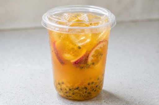 Photorealistic passion fruit duck shit aroma oolong fresh fruit tea P01 food image by VDAMO