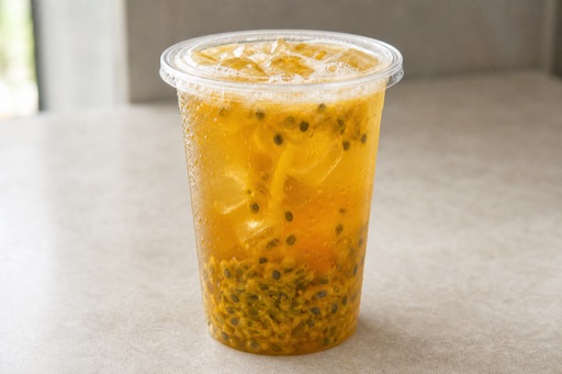 Photorealistic passion fruit duck shit aroma oolong fresh fruit tea P03 food image by VDAMO