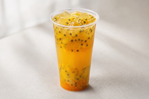 Photorealistic passion fruit duck shit aroma oolong fresh fruit tea P07 food image by VDAMO