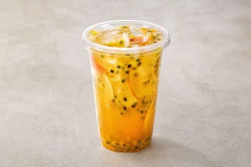 Photorealistic passion fruit duck shit aroma oolong fresh fruit tea P08 food image by VDAMO