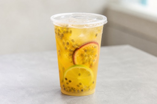 Photorealistic passion fruit jasmine green tea fresh fruit tea P04 food image by VDAMO