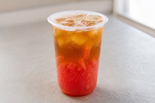 Photorealistic watermelon black tea sparkling drink P02 food image by VDAMO