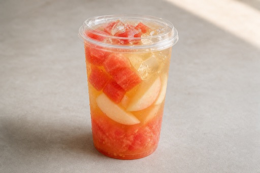 Photorealistic watermelon white peach oolong fresh fruit tea P04 food image by VDAMO