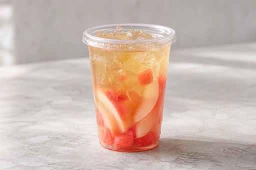 Photorealistic watermelon white peach oolong fresh fruit tea P05 food image by VDAMO