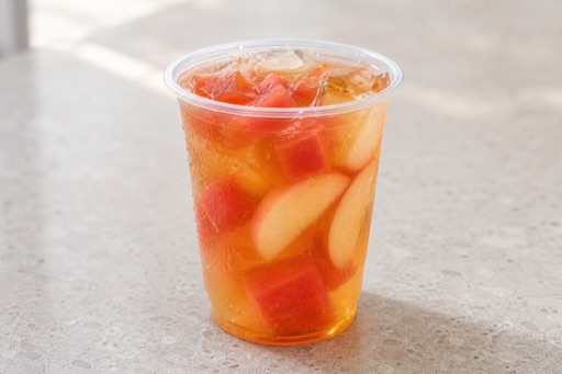 Photorealistic watermelon white peach oolong fresh fruit tea P10 food image by VDAMO