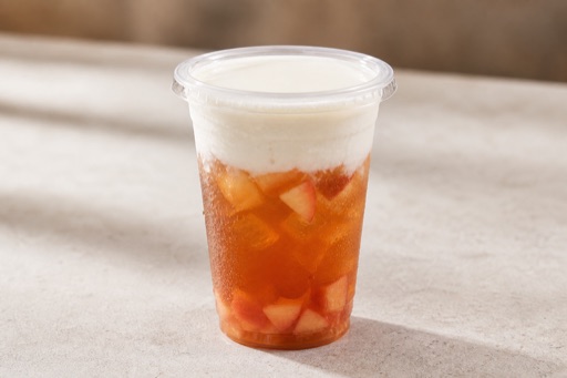 Photorealistic peach black tea cheese foam tea P08 food image by VDAMO