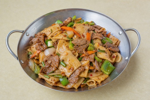 Photorealistic Northwest Chinese beef fried noodle sheets P05 food image by VDAMO