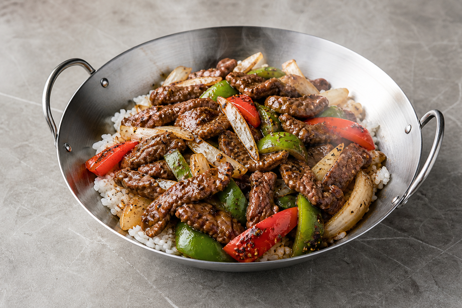 Photorealistic Sizzling black pepper beef rice P05 food image by VDAMO