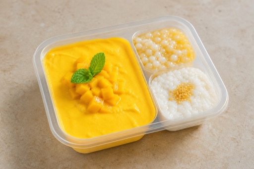 Photorealistic CZ Mango pudding cup dessert P08 food image by VDAMO