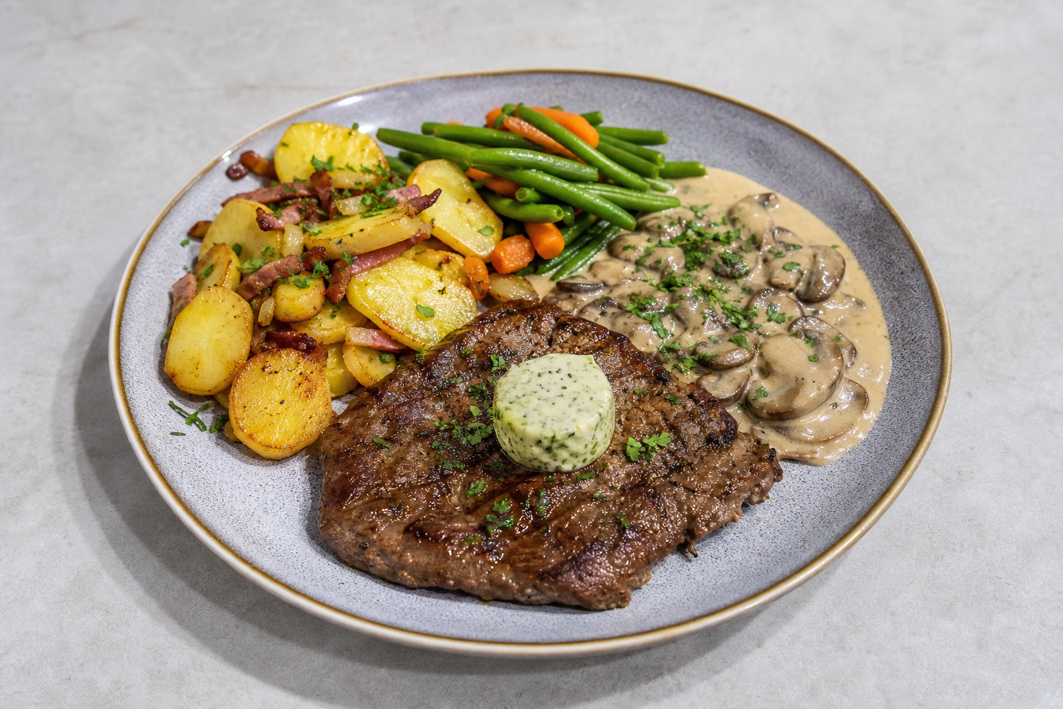 Photorealistic DE Beef steak plate western P10 food image by VDAMO