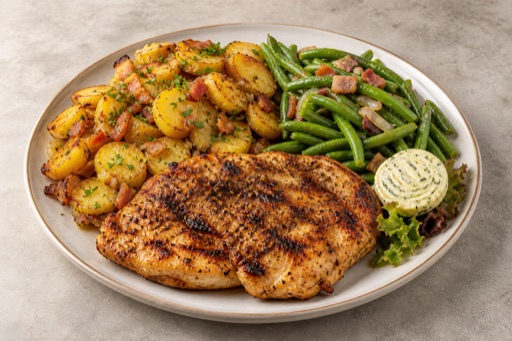 Photorealistic DE Grilled chicken steak western P10 food image by VDAMO