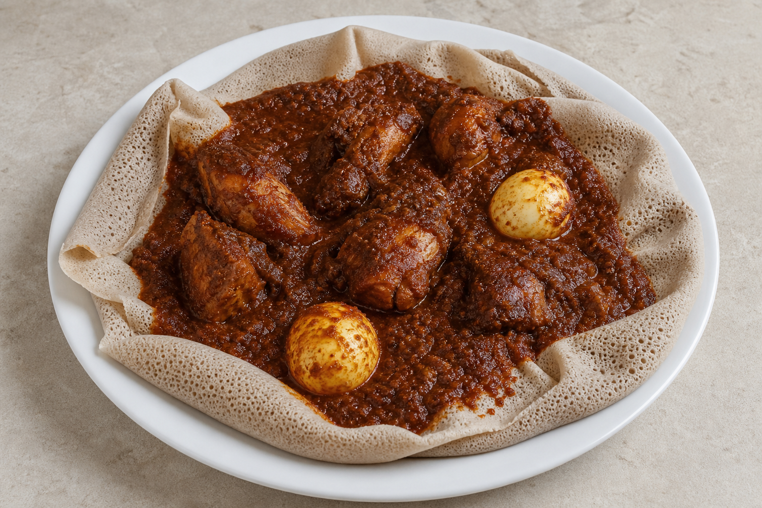 Photorealistic Doro wat with injera P01 food image by VDAMO