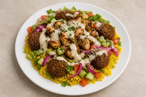 ET Falafel rice bowl middle-eastern menu photo, Ethiopia menu images by VDAMO