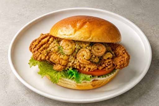 Photorealistic GB Crispy chicken burger fast-food P03 food image by VDAMO