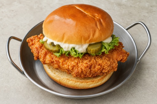 Photorealistic GB Crispy chicken burger fast-food P05 food image by VDAMO