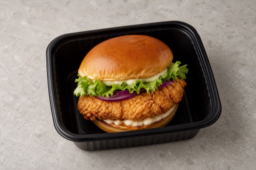 Photorealistic GB Crispy chicken burger fast-food P06 food image by VDAMO