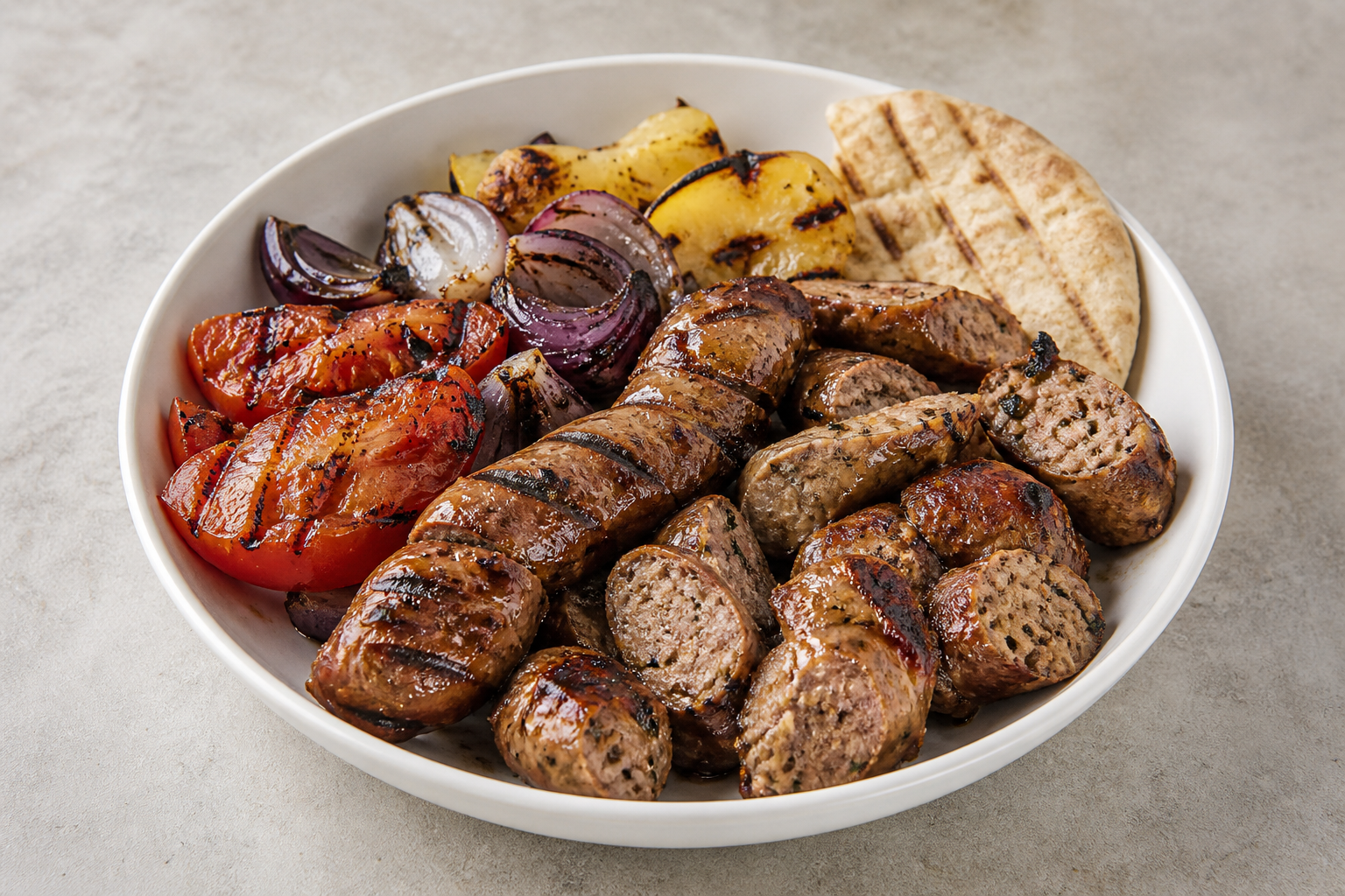GR Grilled sausage plate barbecue P04 — Greece dish