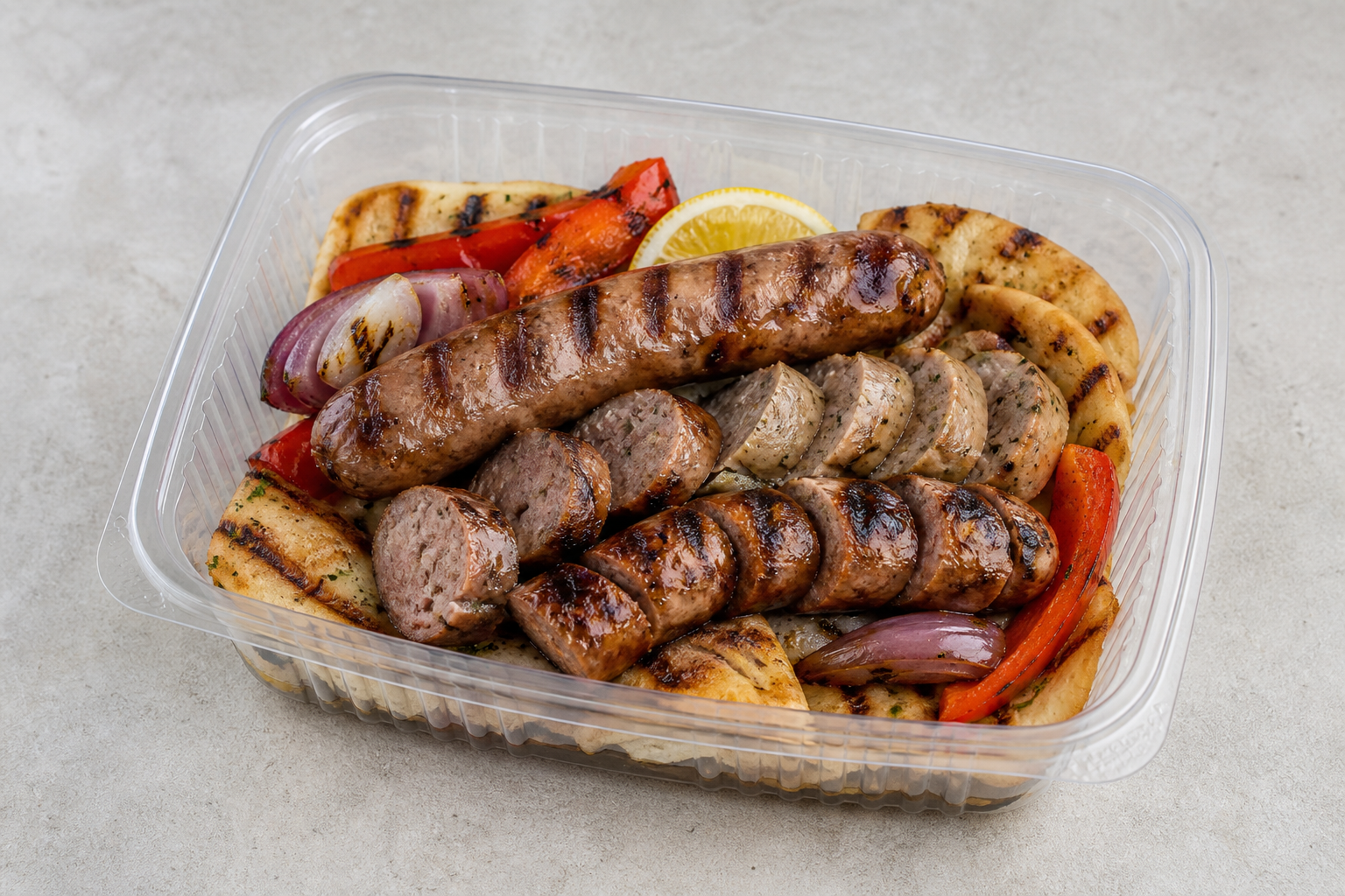 GR Grilled sausage plate barbecue P07 — Greece dish
