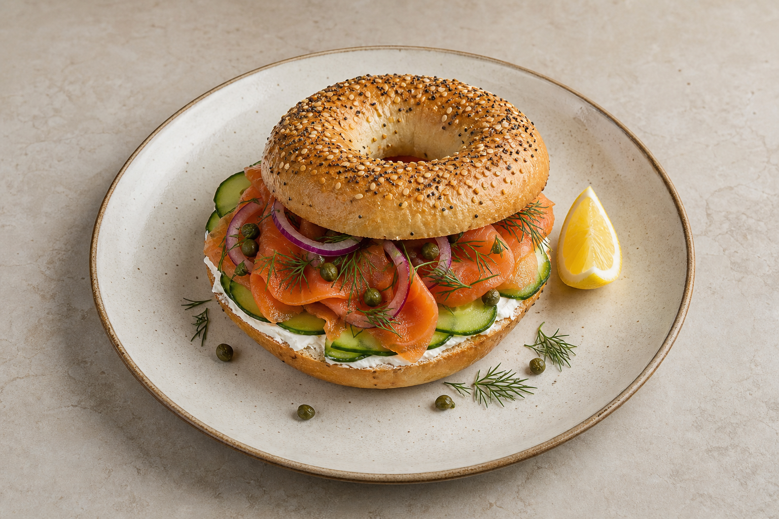 GR Smoked salmon bagel cafe P10 — Greece dish