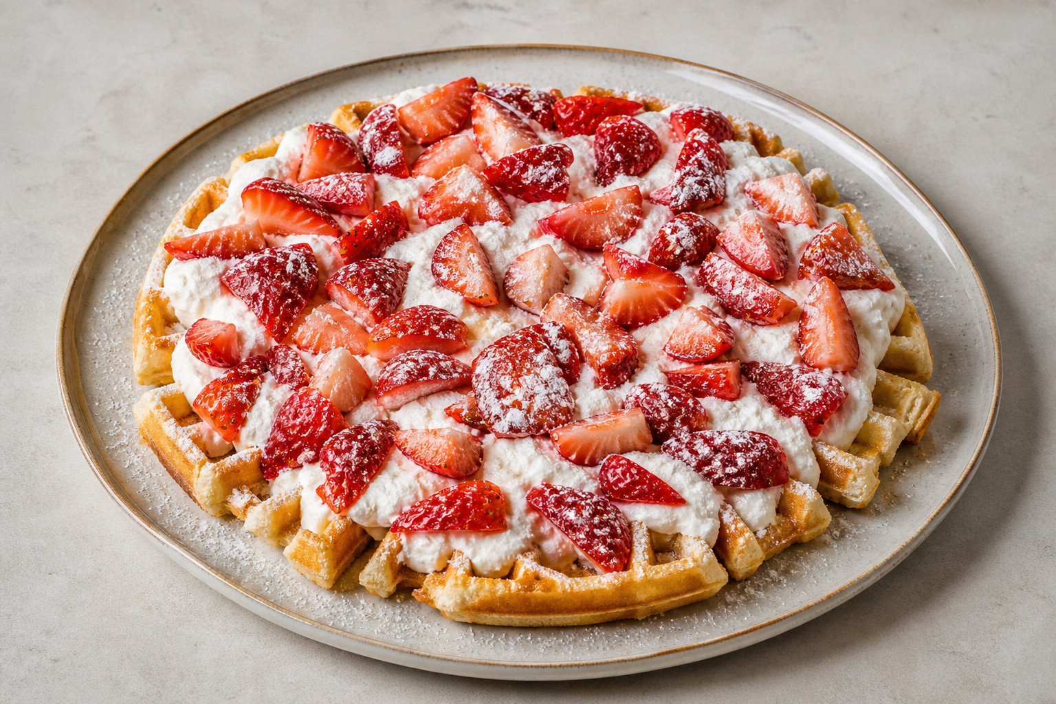 GR Strawberry cream waffle dessert P10 — Greece dish