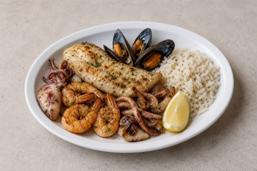 Photorealistic HR Mixed seafood platter seafood P09 food image by VDAMO