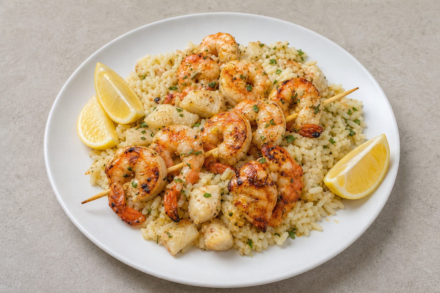 HR Shrimp skewer plate seafood P01 — Croatia dish