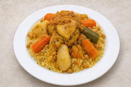 Photorealistic MA Vegetable couscous plate north-african P01 food image by VDAMO