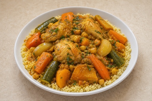 Photorealistic MA Vegetable couscous plate north-african P04 food image by VDAMO