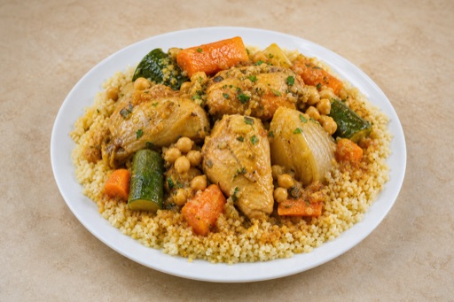 Photorealistic MA Vegetable couscous plate north-african P09 food image by VDAMO