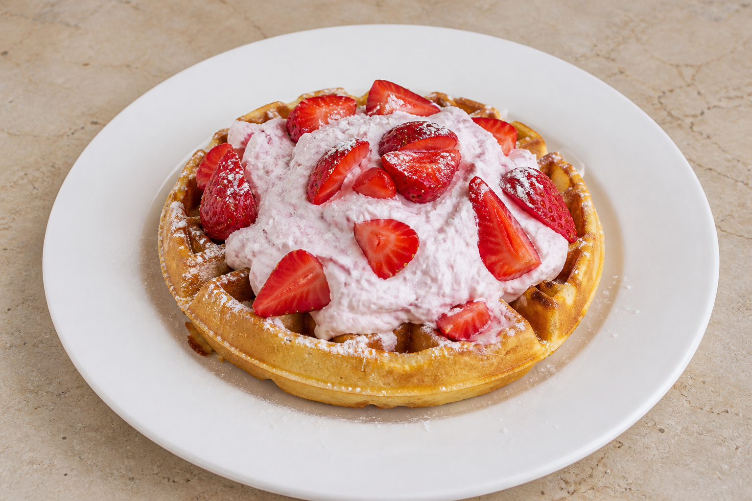 RO Strawberry cream waffle dessert P01 — Romania dish