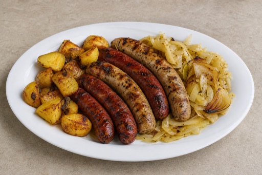 Photorealistic SK Grilled sausage meal eastern-european P03 food image by VDAMO