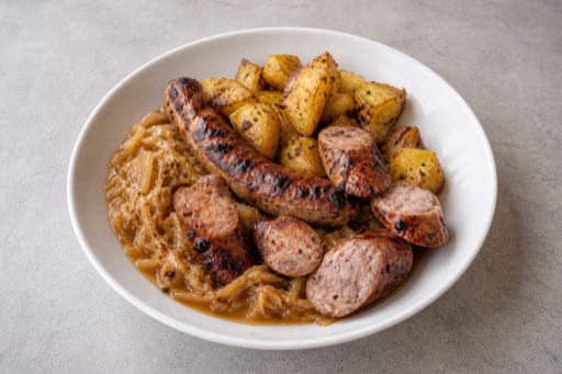 Photorealistic SK Grilled sausage meal eastern-european P04 food image by VDAMO