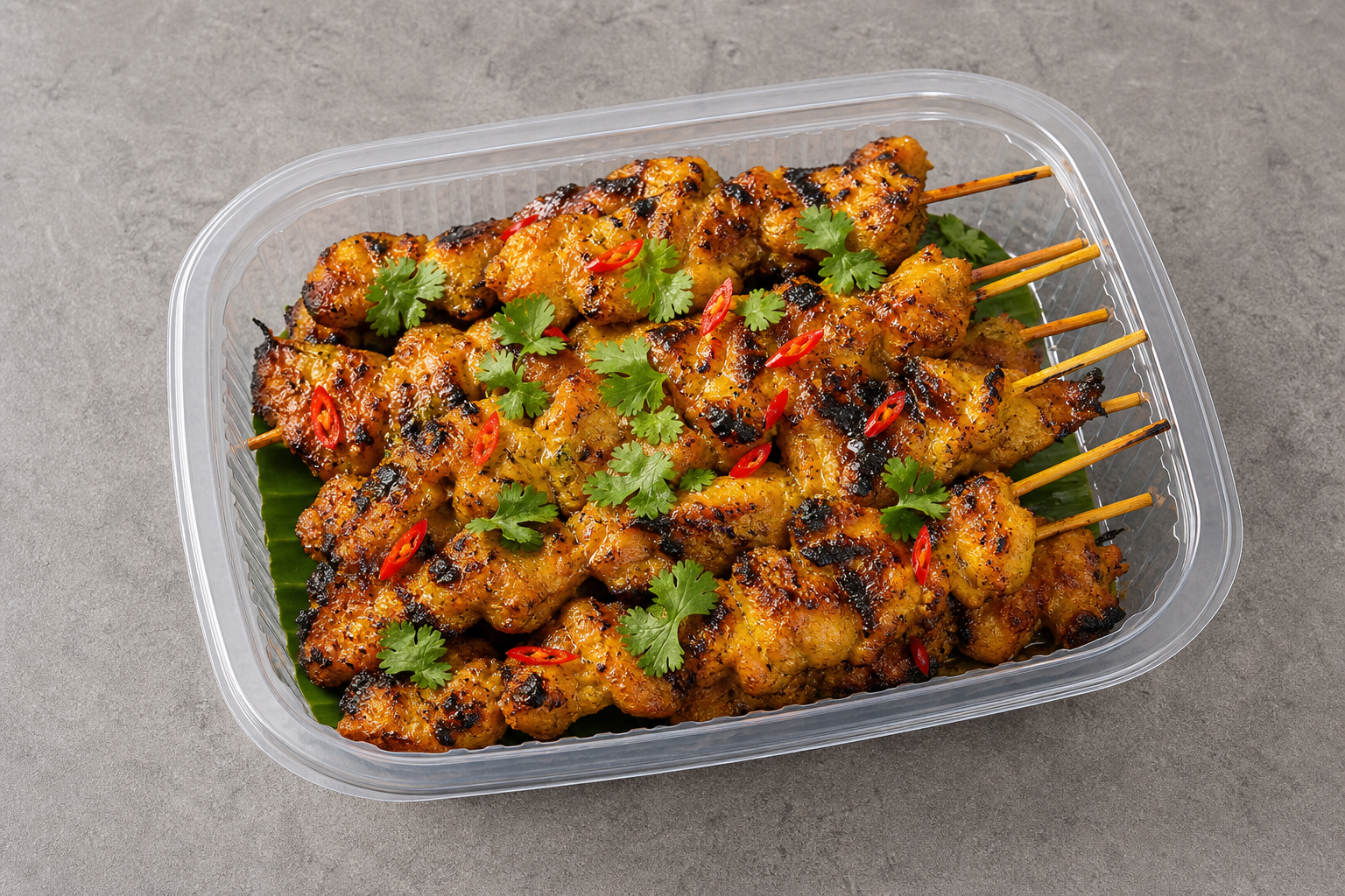 Photorealistic TH House grilled chicken skewers barbecue P07 food image by VDAMO