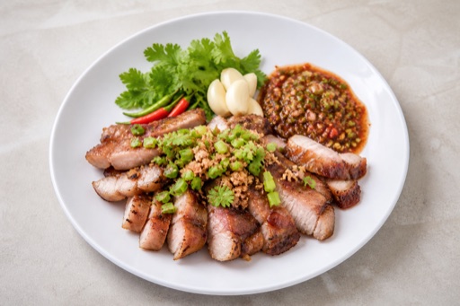 Thai grilled pork neck food image by VDAMO