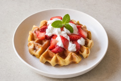 Photorealistic TH Strawberry cream waffle dessert P04 food image by VDAMO