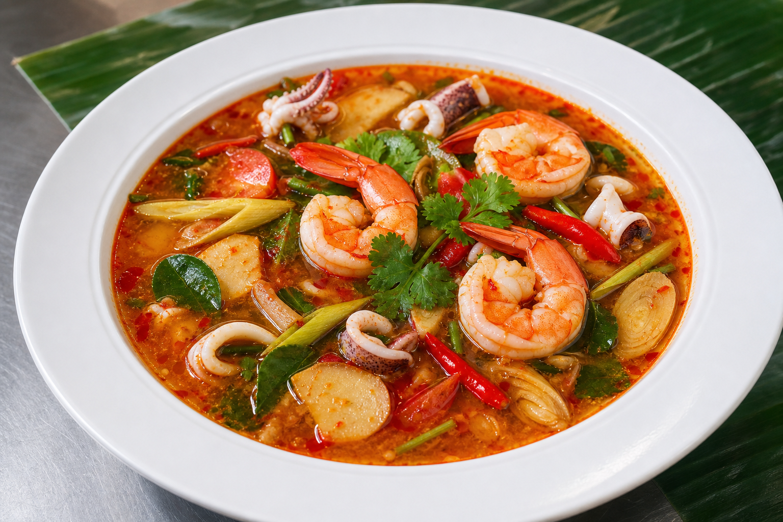 Tom yum seafood pot