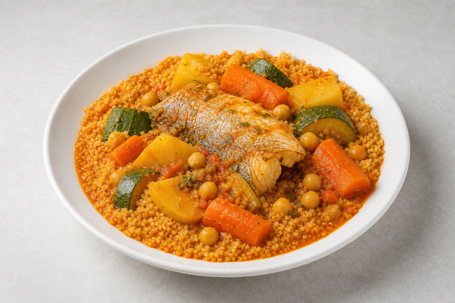 Photorealistic Tunisian fish couscous P09 food image by VDAMO