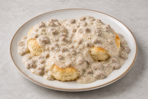 Photorealistic Biscuits and gravy P03 food image by VDAMO